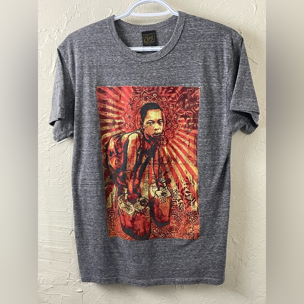 Obey Gray Graphic T-Shirt with Red Design